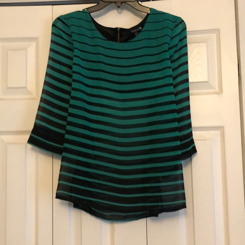 Green and Black striped blouse
